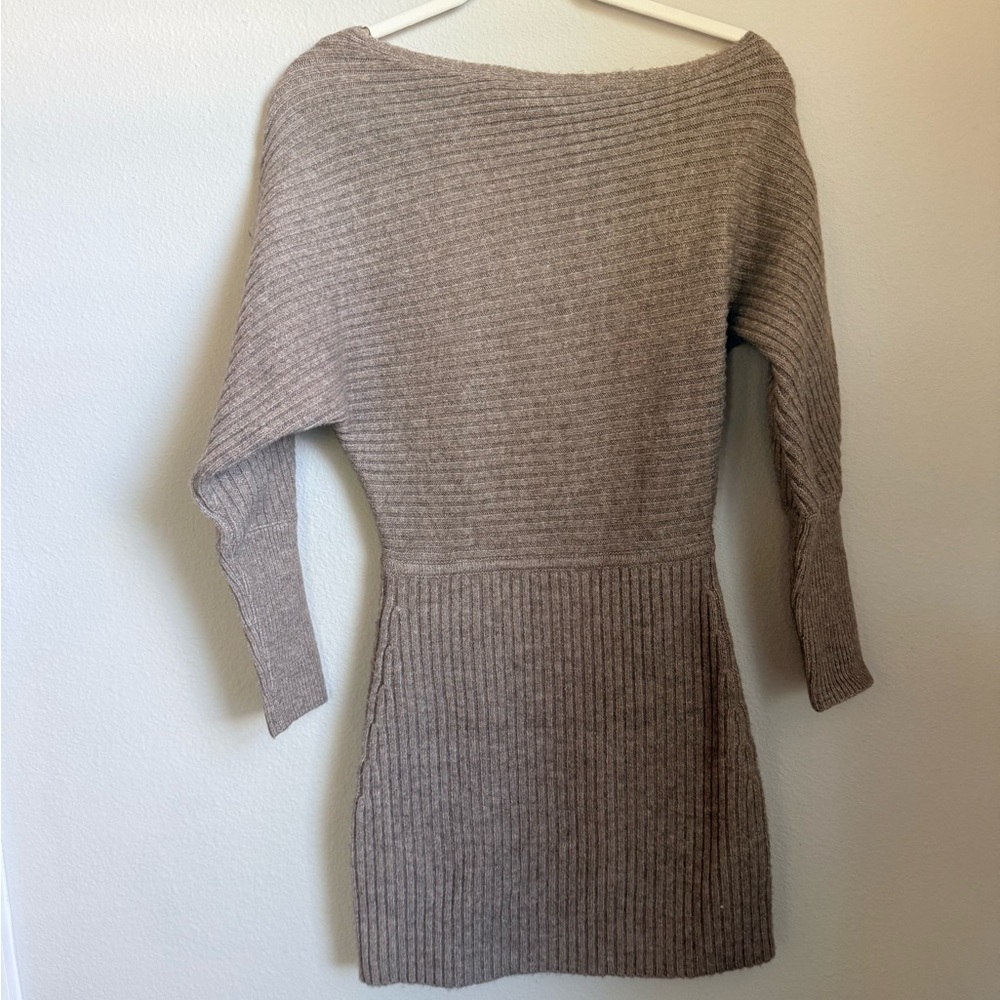 Elegant Tan Line&Dot Women's Sweater Dress